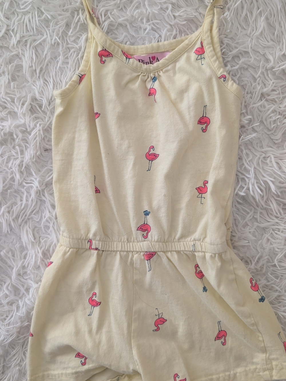 Angel Girls 4T Yellow Flamingo Print Romper – 100% Cotton